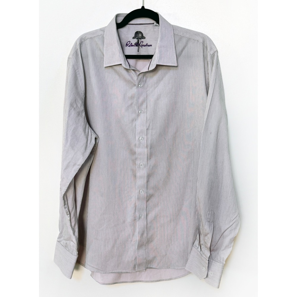 Robert Graham Mens 2XL Striped Button Down Shirt Long Sleeve Gray White